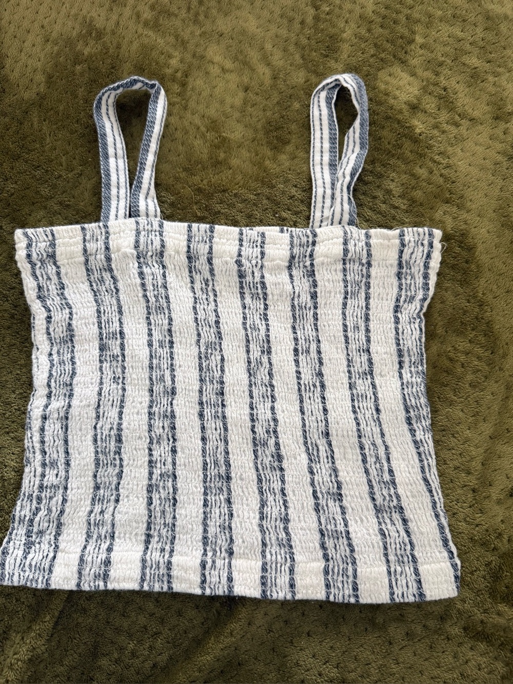 Vestique Blue & White Striped Smocked Crop Tank